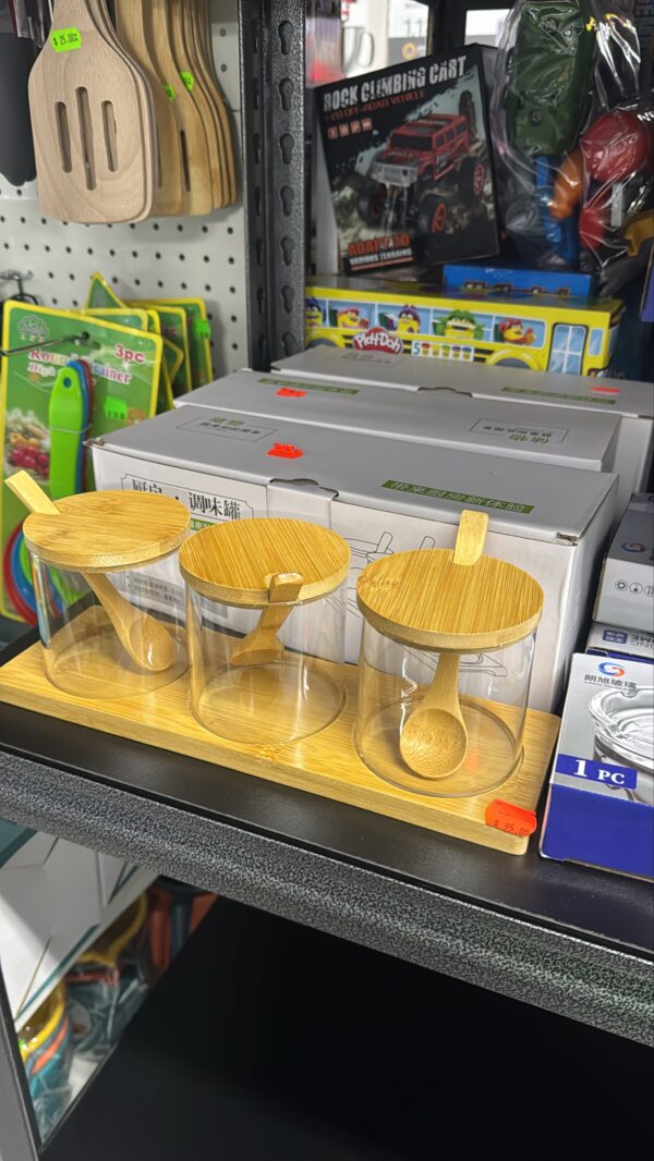 3 Pc Glass Jar Set with Bamboo Lid - Image 2