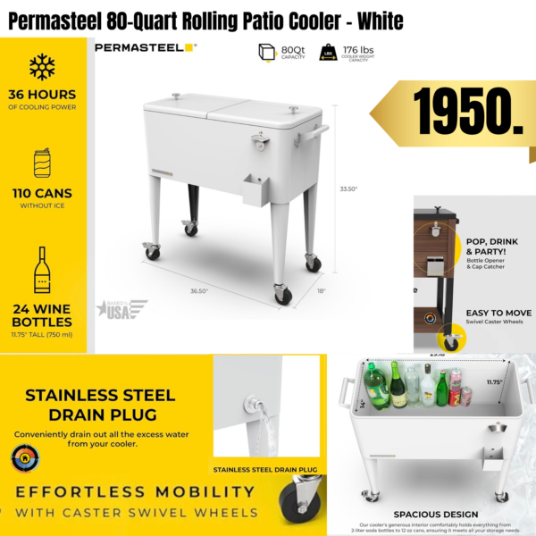 Permasteel 80-Qt Classic Outdoor Patio Cooler - White