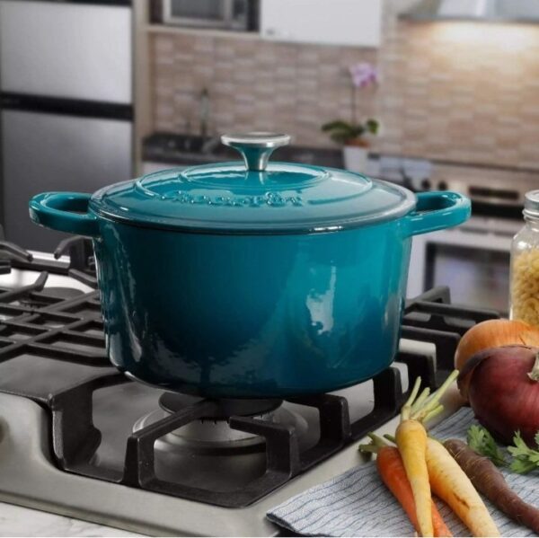 Crock-Pot Artisan Round Enameled Cast Iron Dutch Oven, 3-Quart, Gradient Teal - Image 6