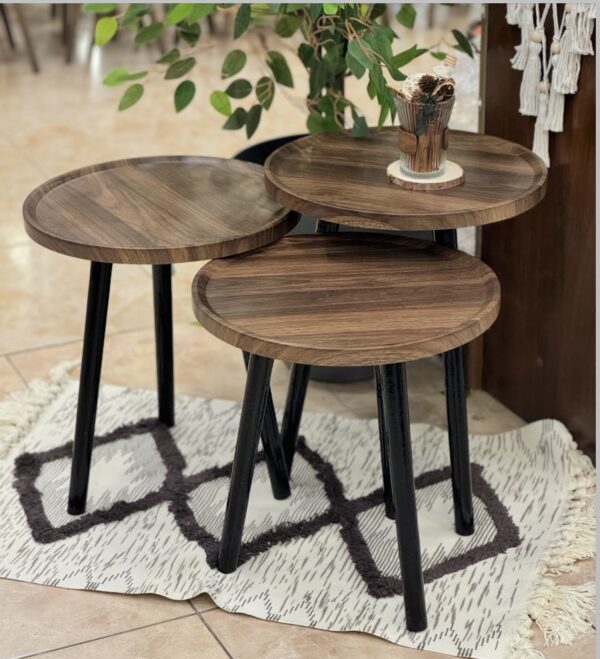 3 Pc Stained Wood Side Table Set