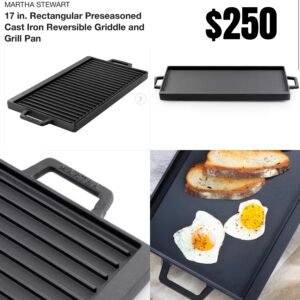 MARTHA STEWART 17 in. Rectangular Preseasoned Cast Iron Reversible Griddle and Grill Pan