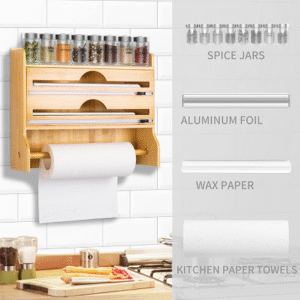 4 in 1 Bamboo Ziplock Foil and Plastic Wrap Organizer