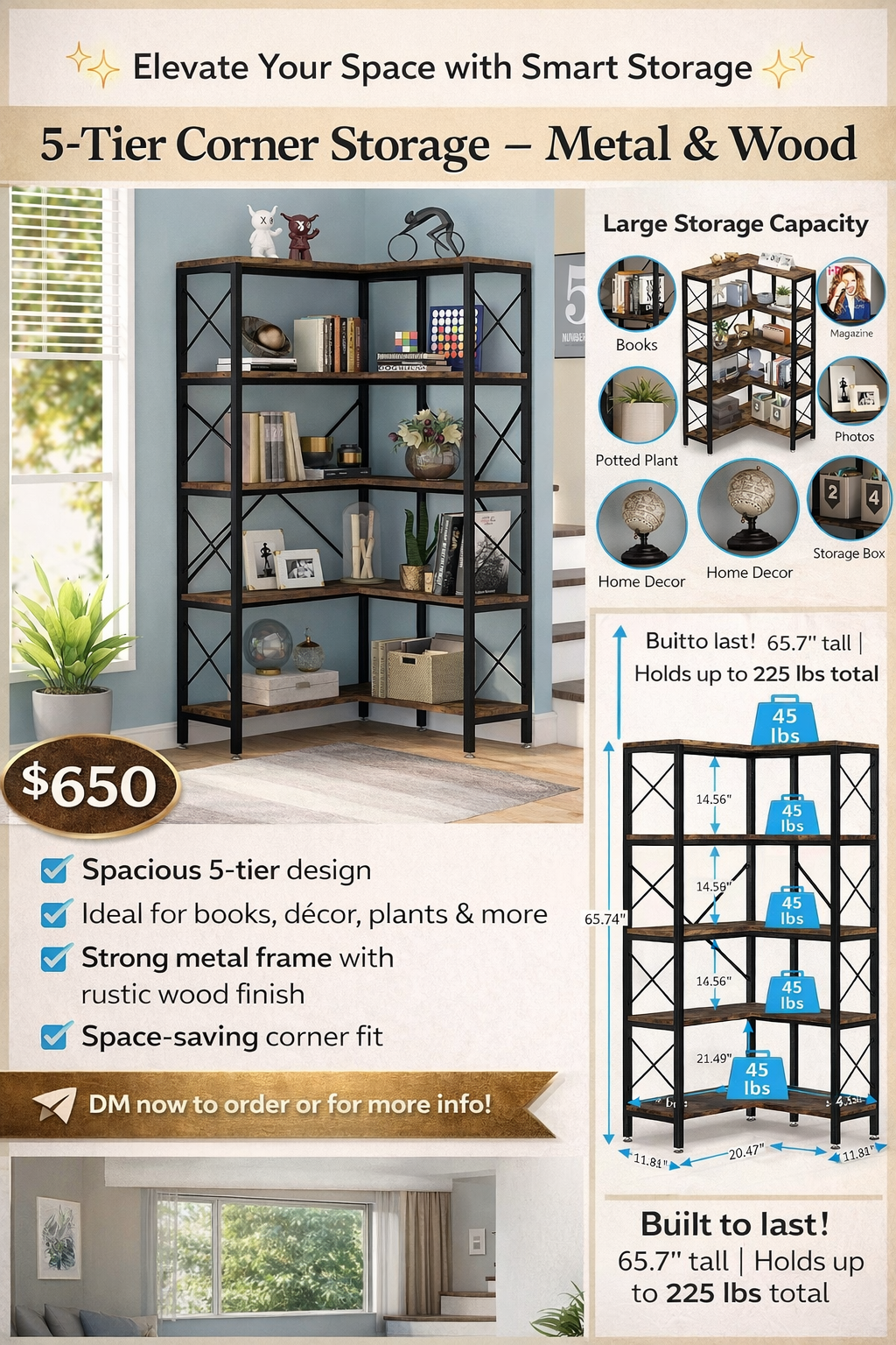 5-Tier Corner Storage - Metal & Wood
