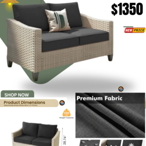 WICKER LOVESEAT SOFA KHAKI AND BLACK