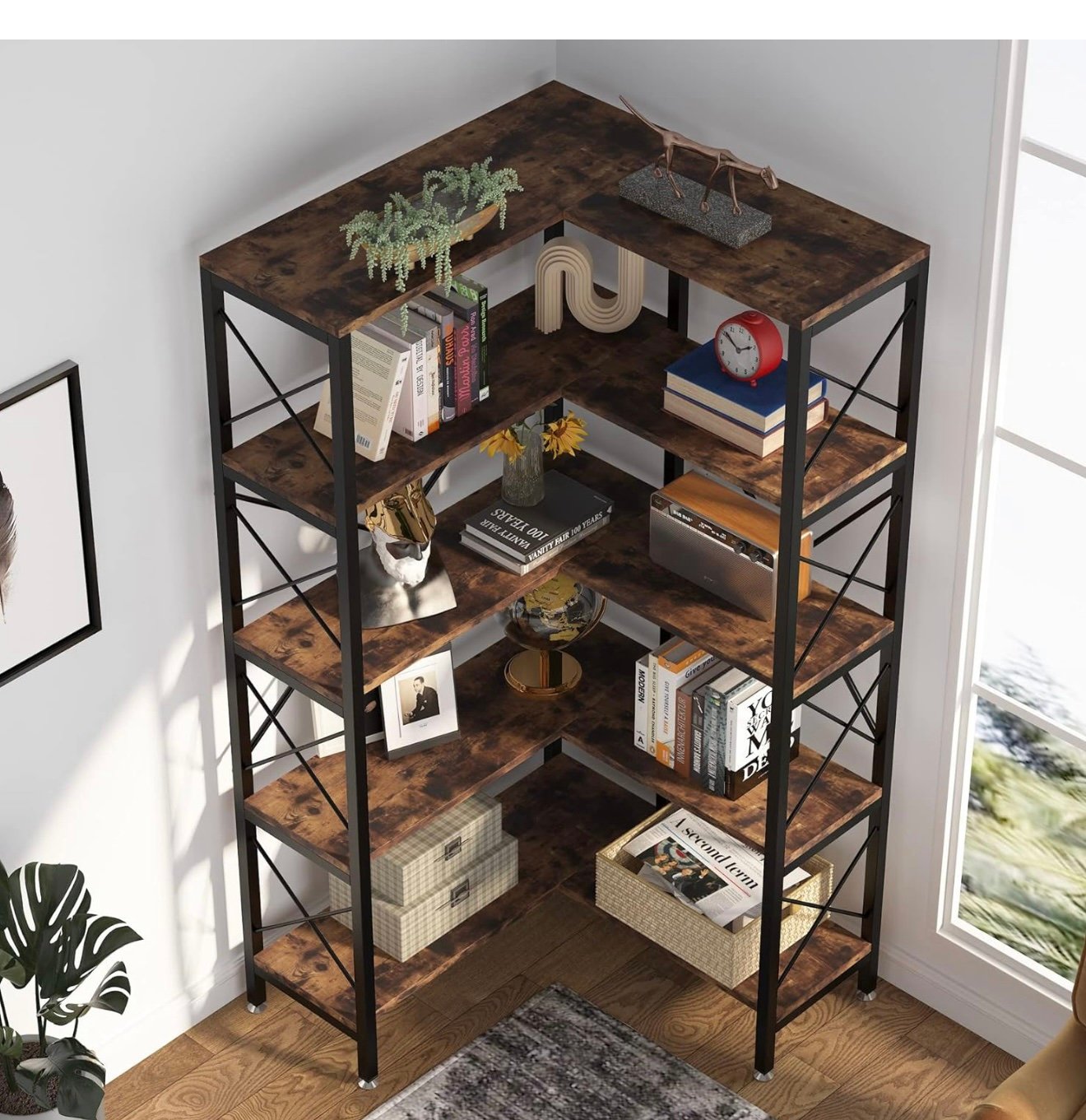 5-Tier Corner Storage - Metal & Wood - Image 4