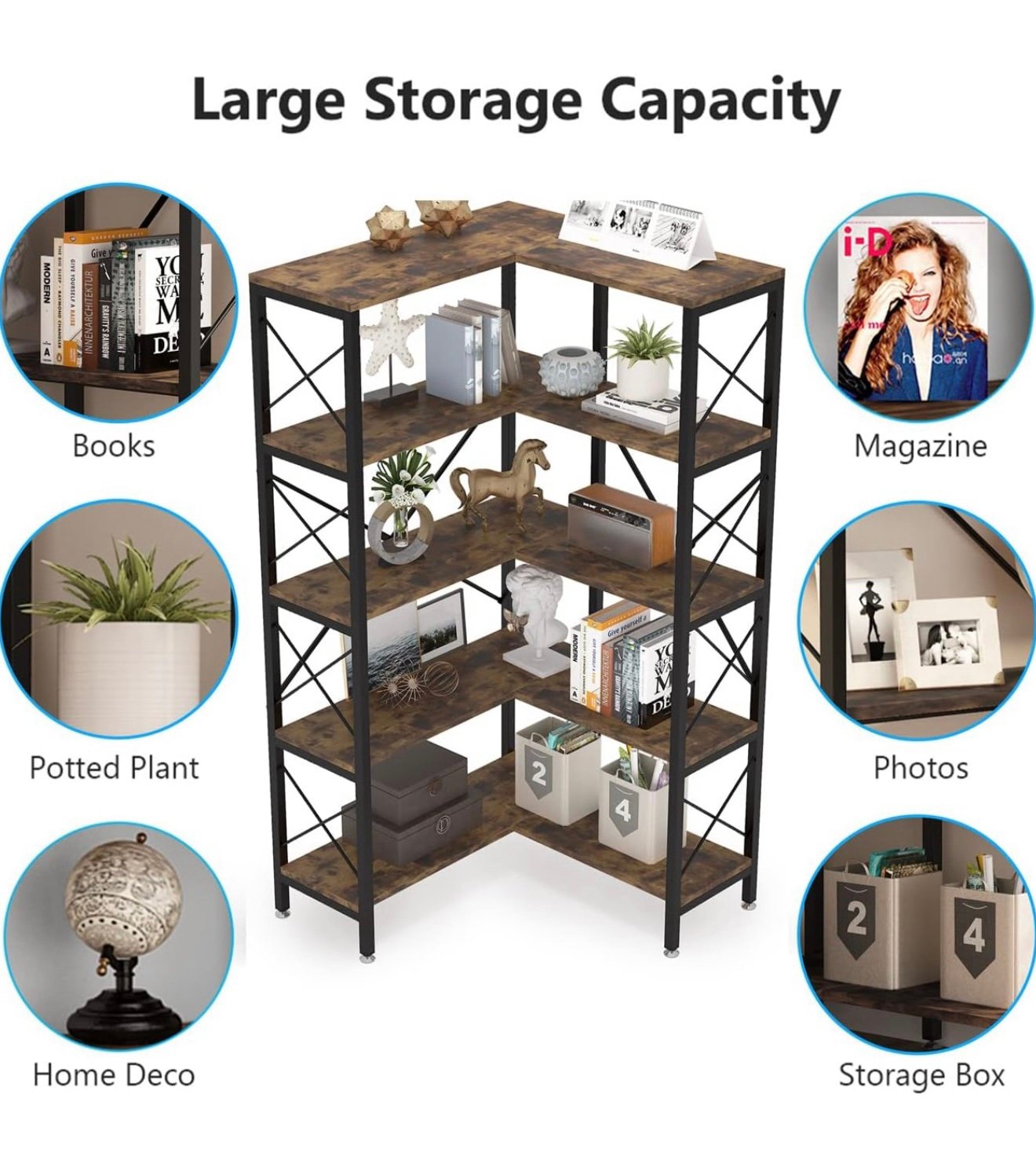 5-Tier Corner Storage - Metal & Wood - Image 5