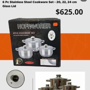 Hoffavorer Germany 10/18 Heavy Duty Stainless Steel
6 Pc Stainless Steel Cookware Set - 20, 22, 24 cm
Glass Lid